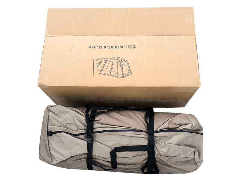 Tenda da campeggio a doppio strato che si collega alla parte posteriore di un veicolo