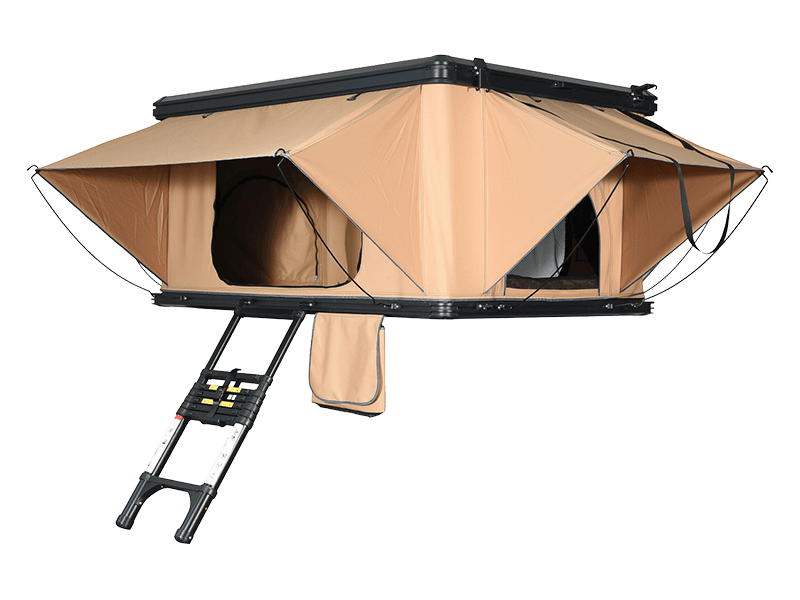 Tenda da campeggio sul tetto con scala